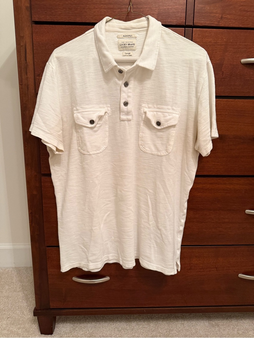 Lucky Brand Cream Short-Sleeve Button Polo with Chest Pockets